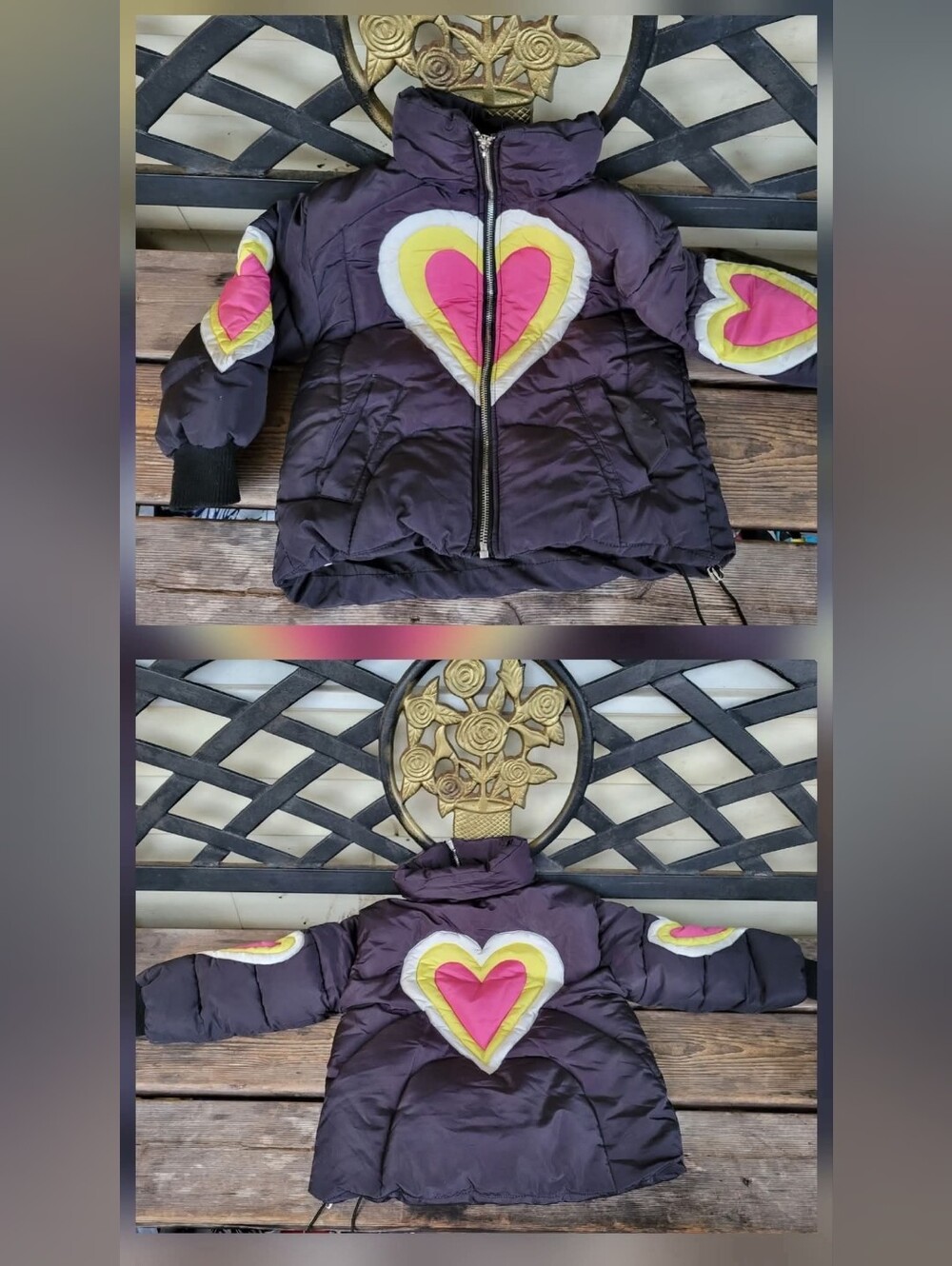 LOLA + THE BOYS girls SZ 2 GUC BLACK Pink Yellow Heart Puffer Jacket